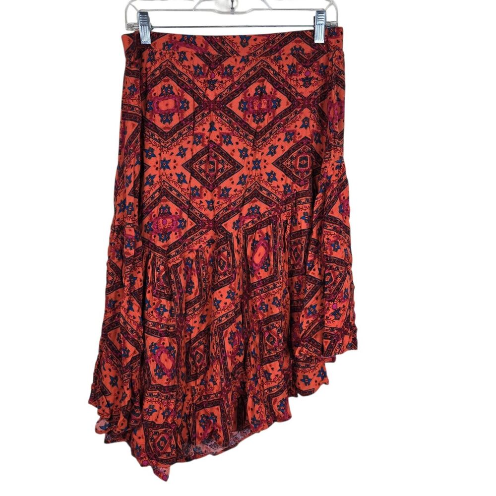 Shyanne Skirt Sz L Burnt Orange Asymmetric Geometric Southwest Western